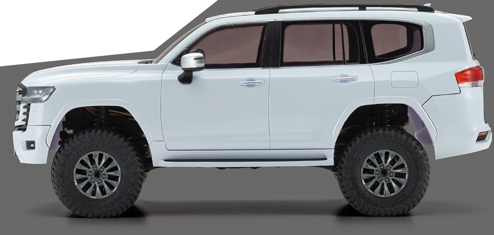 Kyosho official side view of the actual Precious White Pearl Mini-Z LC300; the supplied miniature body, wheels and proportions.