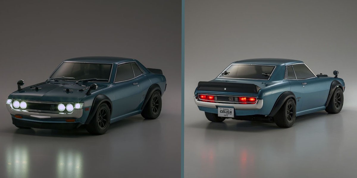 Kyosho official alternate whole-car Celica view. Any illuminated example uses optional LED equipment.